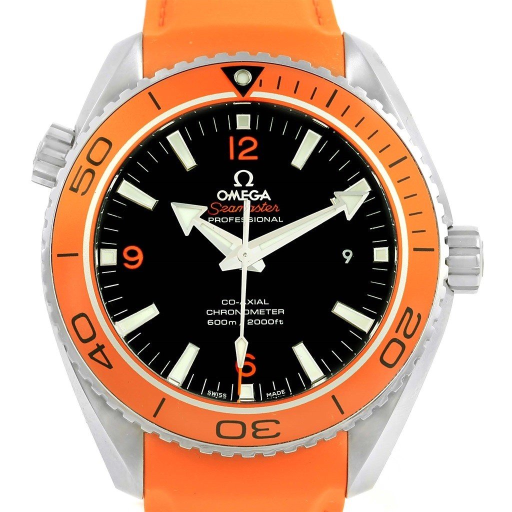 Omega Men s 232.32.46.21.01.001 Seamaster Planet Ocean Orange Silicone Rubber Watch