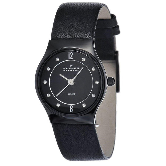 Skagen Women's 233XSCLB Crystal Black Leather Watch