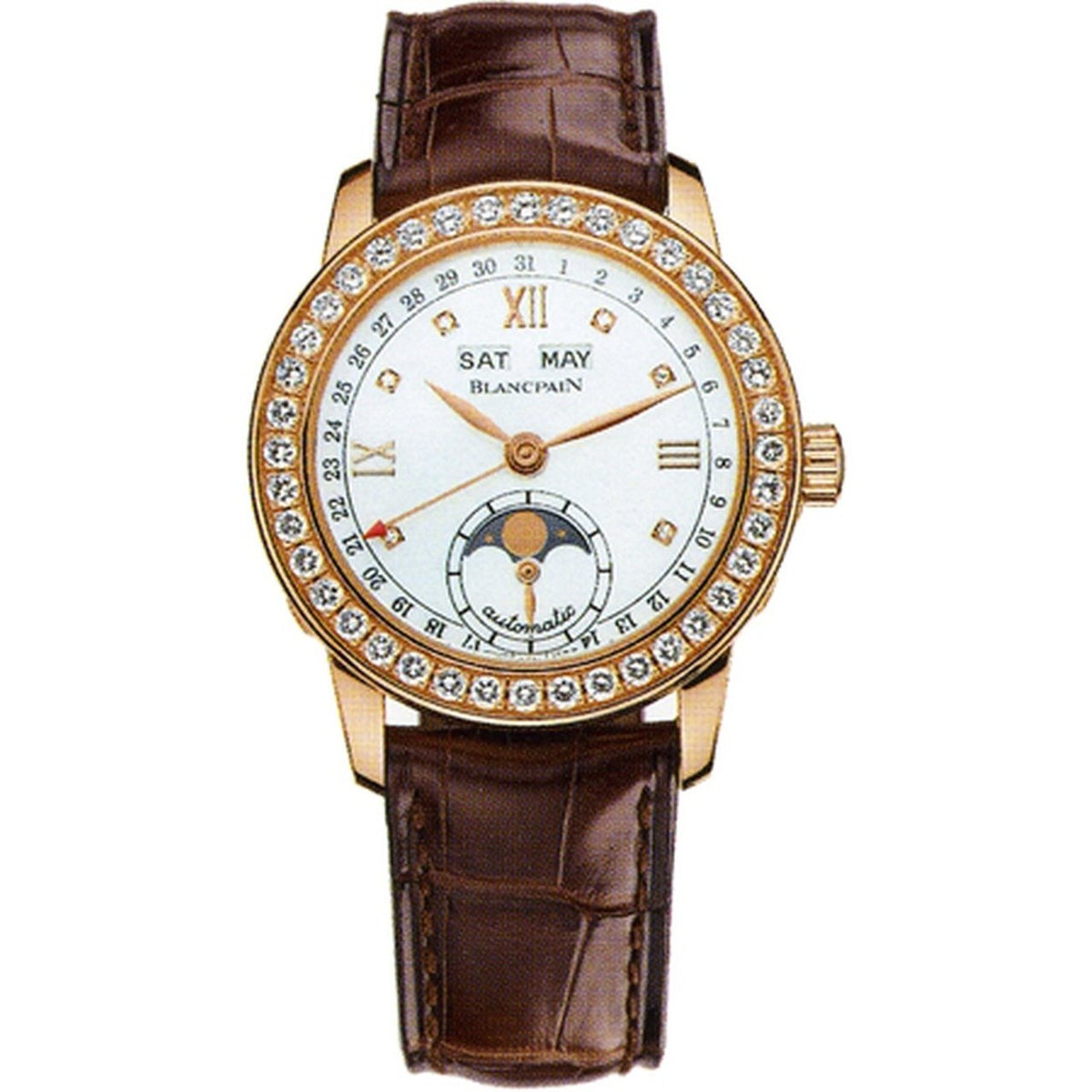 Blancpain Women's 2360-2991A-55B Leman Moonphase & Complete Calendar Diamond Brown Leather Watch