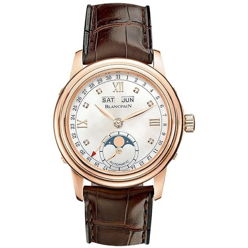 Blancpain Women's 2360-3691A-55 Leman Moonphase & Complete Calendar Diamond Brown Leather Watch