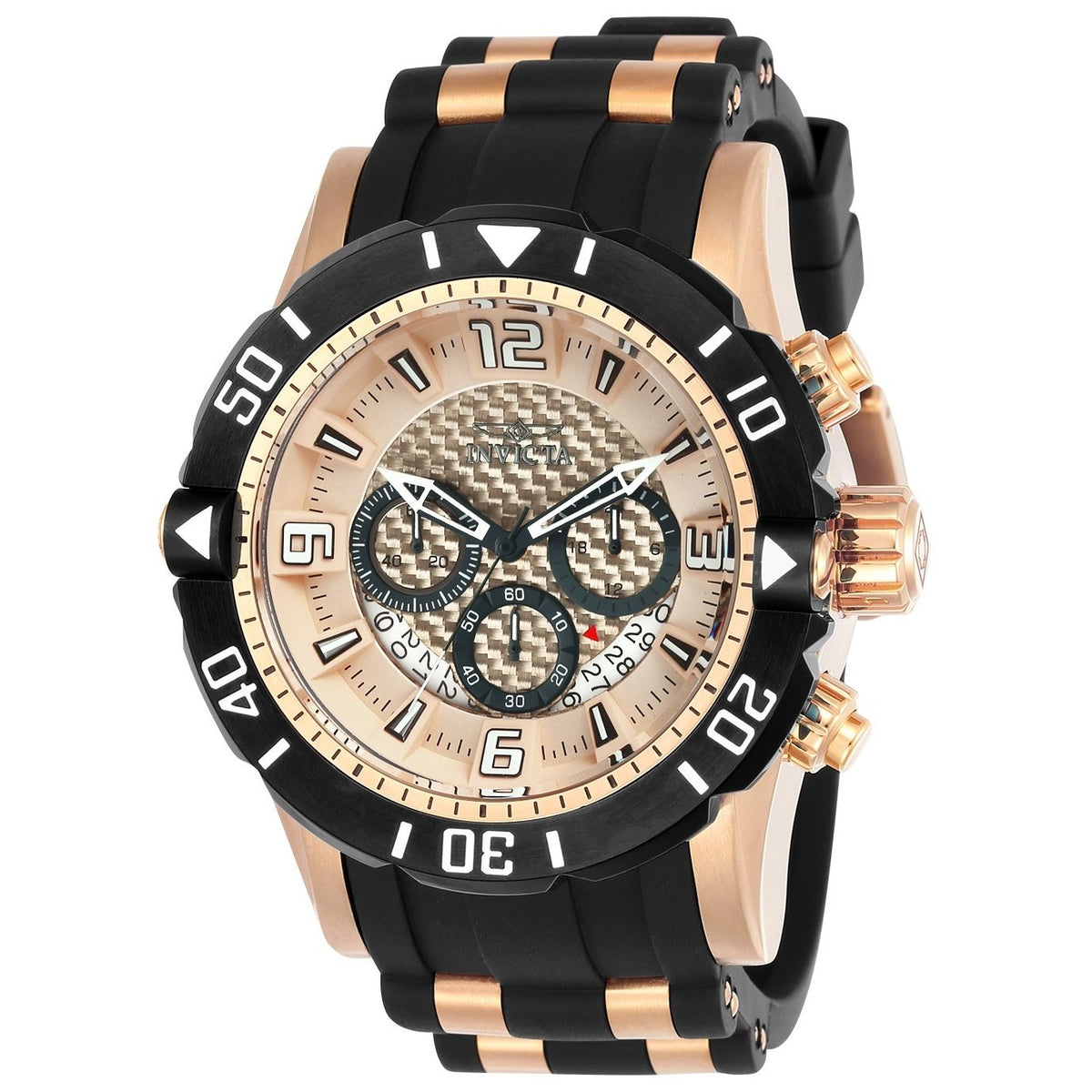 Invicta Men&#39;s 23711 Pro Diver Scuba Black and Rose-Tone Polyurethane and Stainless Steel Watch