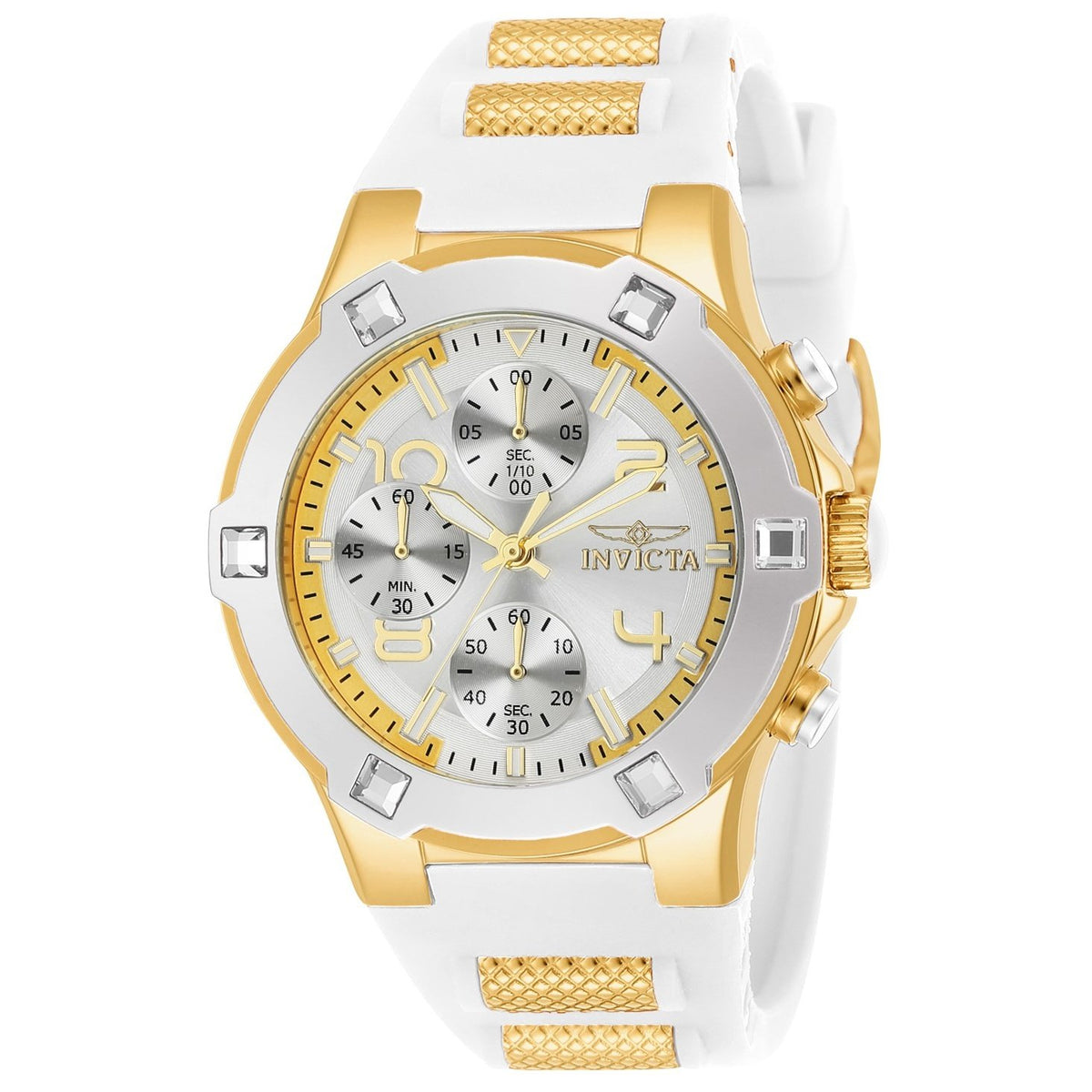 Invicta Women&#39;s 24192 Blu White and Gold Inserts Silicone Watch