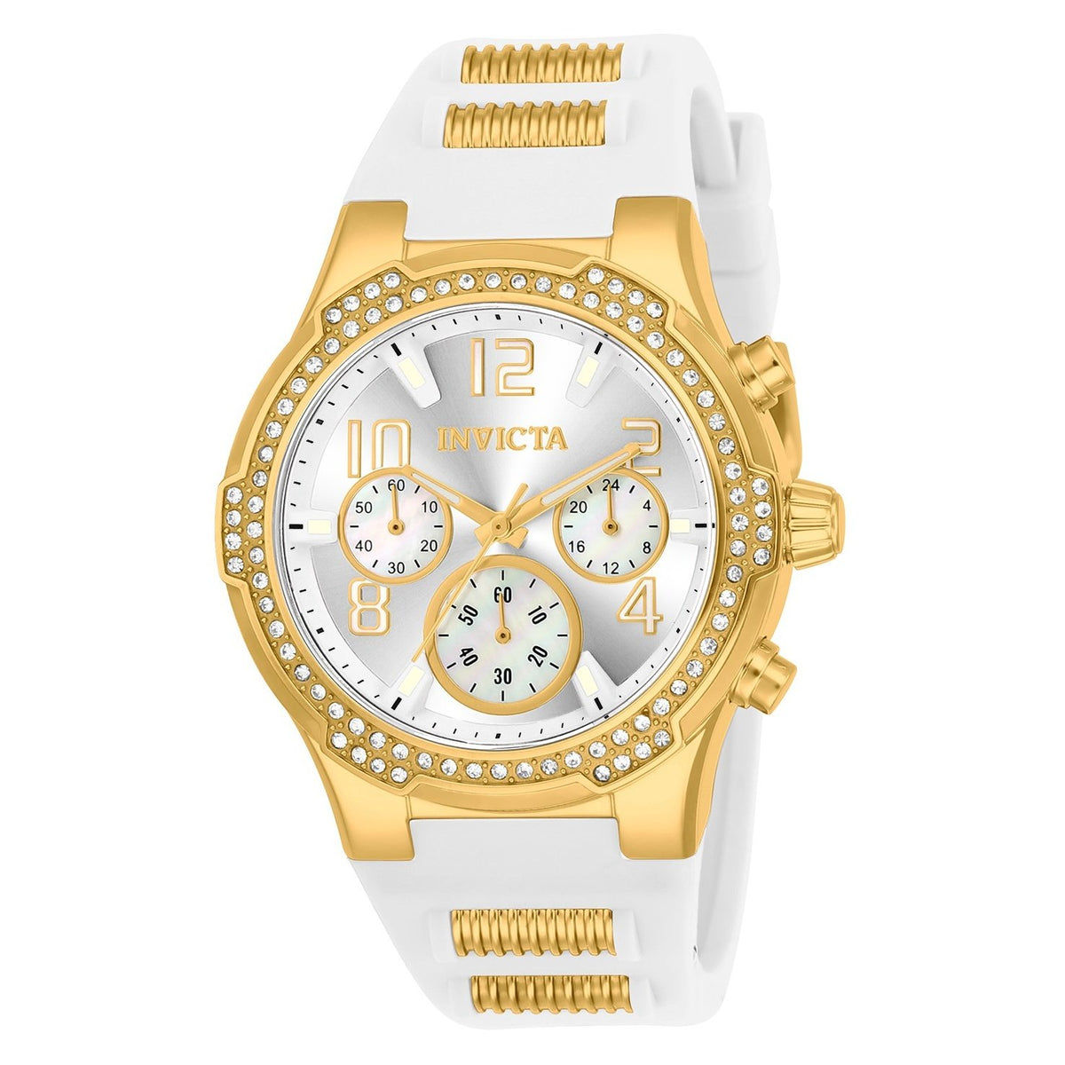 Invicta Women&#39;s 24199 Blu White and Gold inserts Silicone Watch