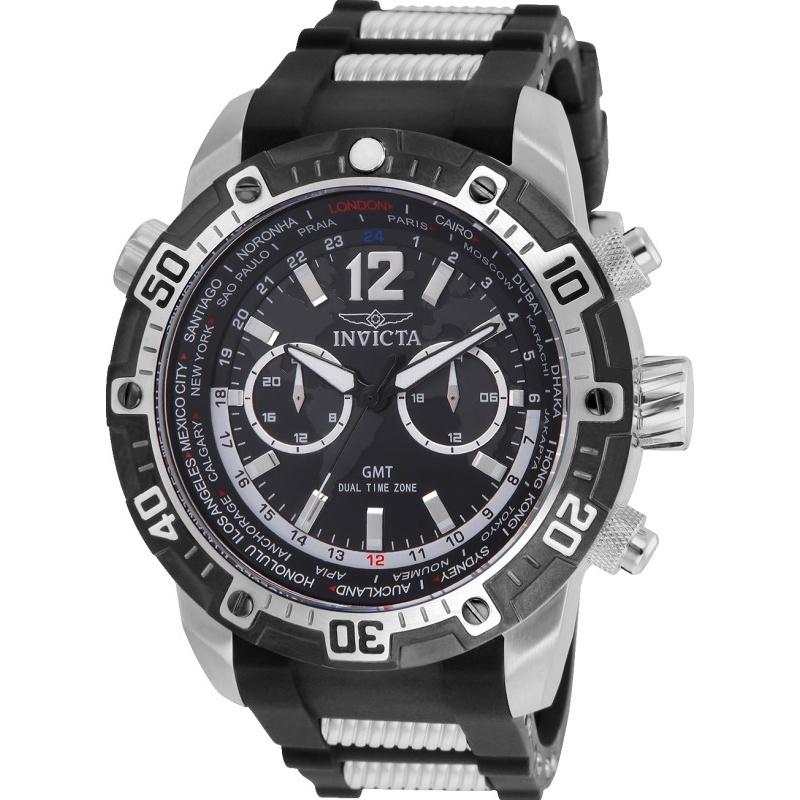 Invicta Men's 24580 Aviator Black and Silver Silicone Watch