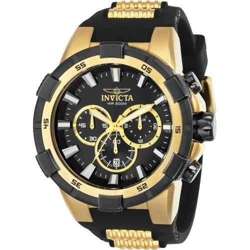 Invicta Men&#39;s 25135 Aviator Black and Gold-tone Polyurethane and Stainless Steel Watch