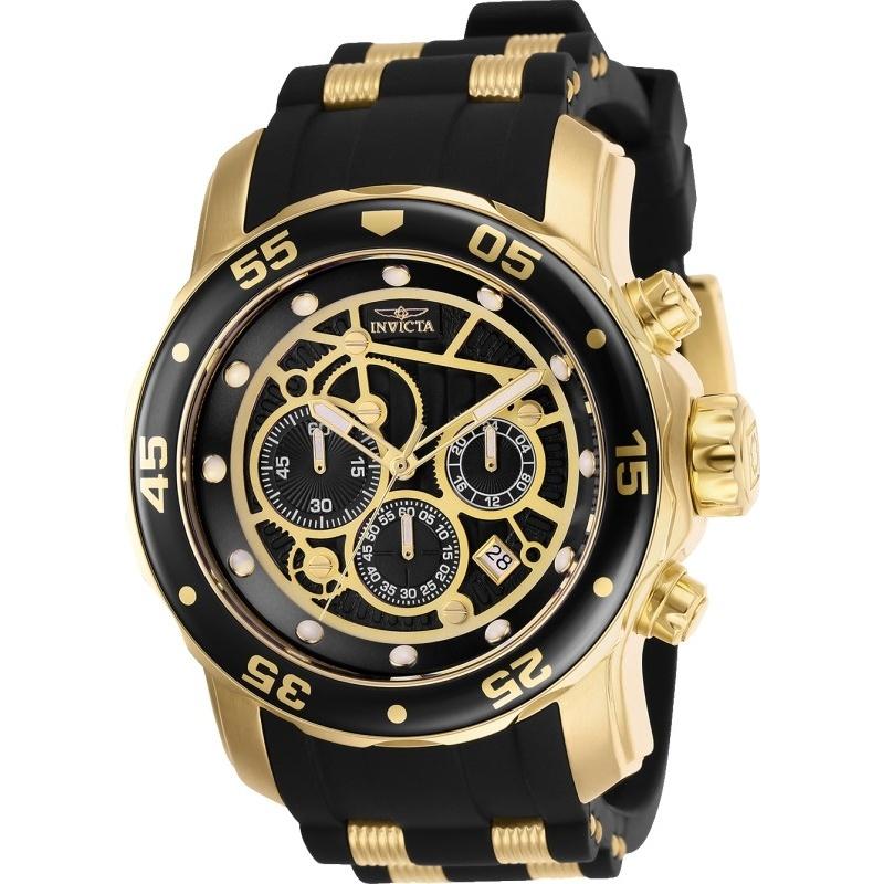 Invicta Men&#39;s 25710 Pro Diver Scuba Black and Gold-tone Inserts Polyurethane and Stainless Steel Watch