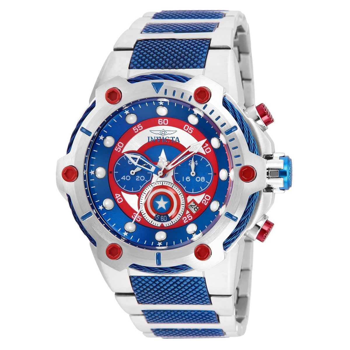 Invicta Men&#39;s 25780 Marvel Captain America Blue and Silver Stainless Steel Watch