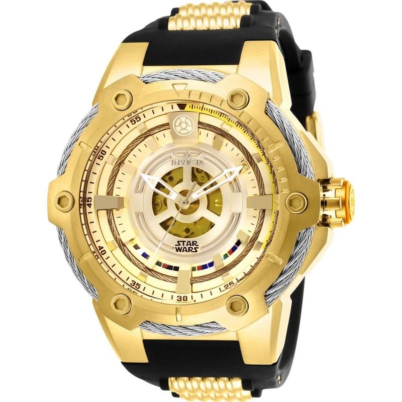 Invicta Men&#39;s 26163 Star Wars C-3PO Automatic Black and Gold-Tone Polyurethane and Stainless Steel Watch