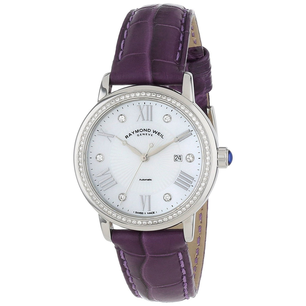 Raymond Weil Women&#39;s 2637-SLS-00966 Maestro Diamond Purple Leather Watch