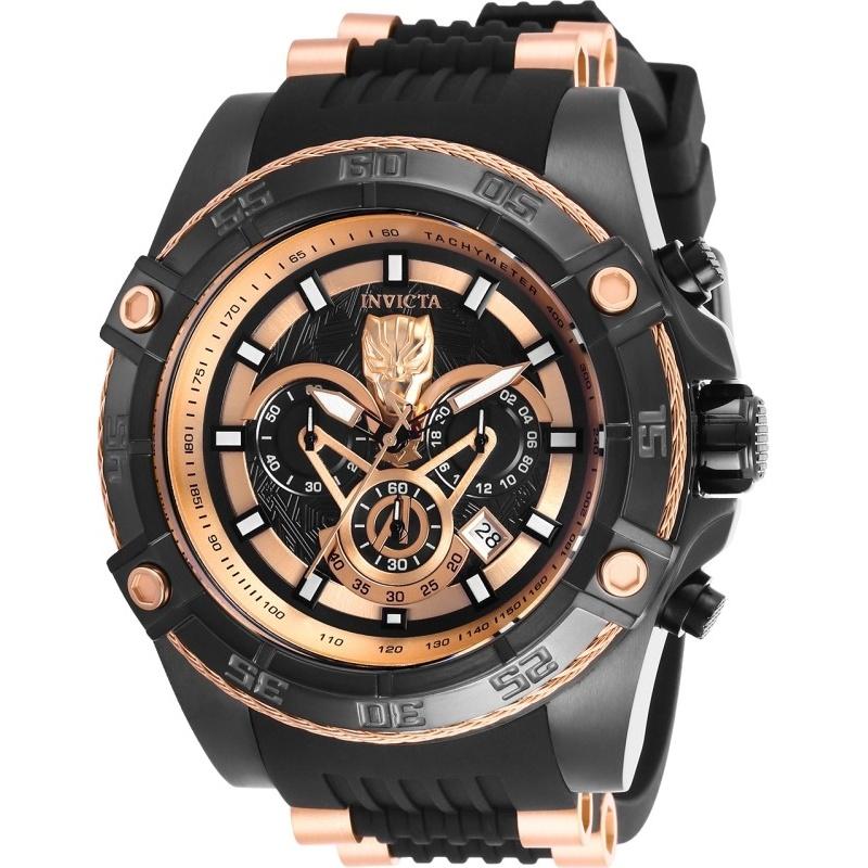 Invicta Men&#39;s 26804 Marvel Black Panther Black and Rose-Tone Inserts Silicone Watch
