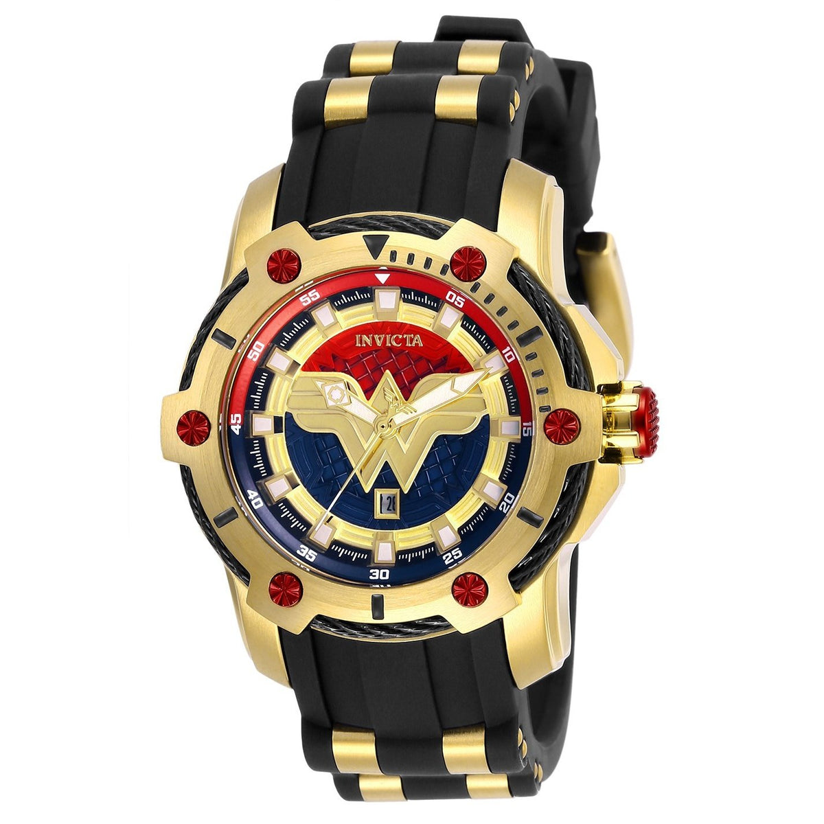 Invicta Women&#39;s 26834 DC Comics Wonder Woman Black and Gold-Tone Inserts Stainless Steel Watch