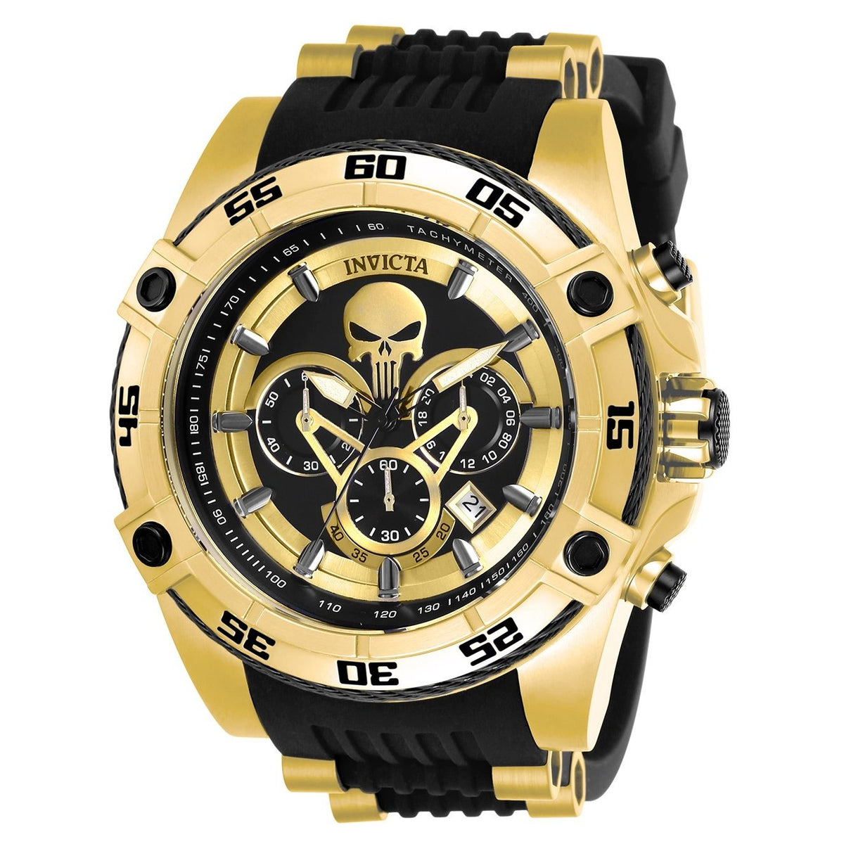 Invicta Men's 26860 Marvel Punisher Black and Gold-Tone Polyurethane and Stainless Steel Watch