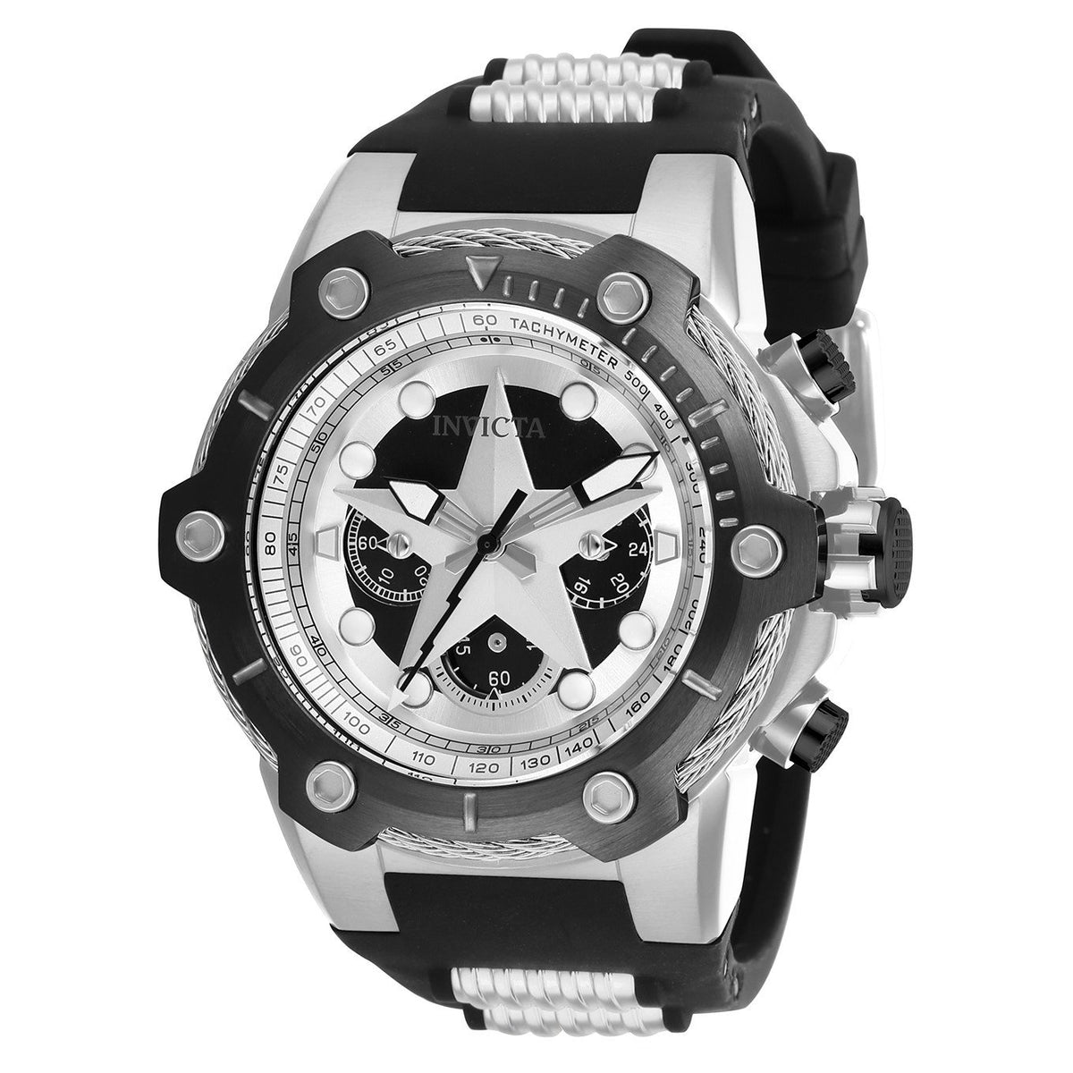Invicta Men&#39;s 26895 Marvel Captain America Black and Silver Inserts Silicone Watch