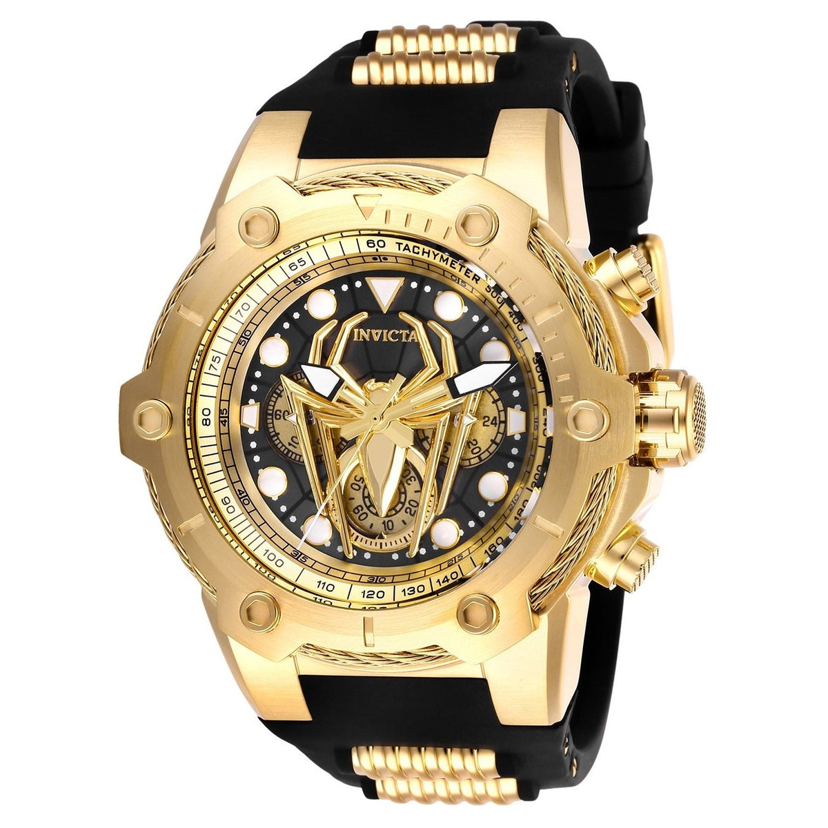Invicta Men&#39;s 26917 Spiderman Black and Gold-Tone Inserts Silicone Watch