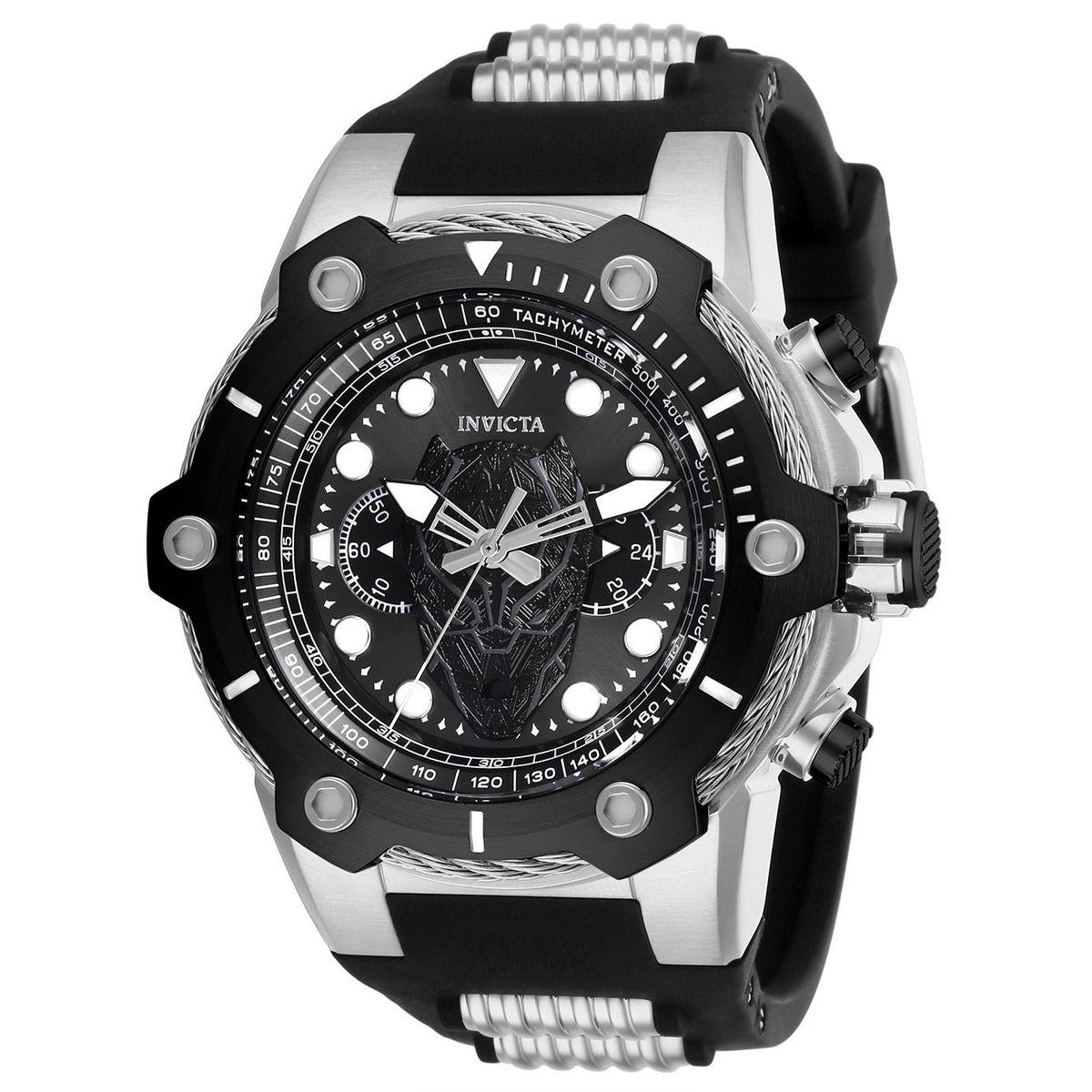 Invicta Men&#39;s 26920 Black Panther Black and Silver Inserts Silicone Watch