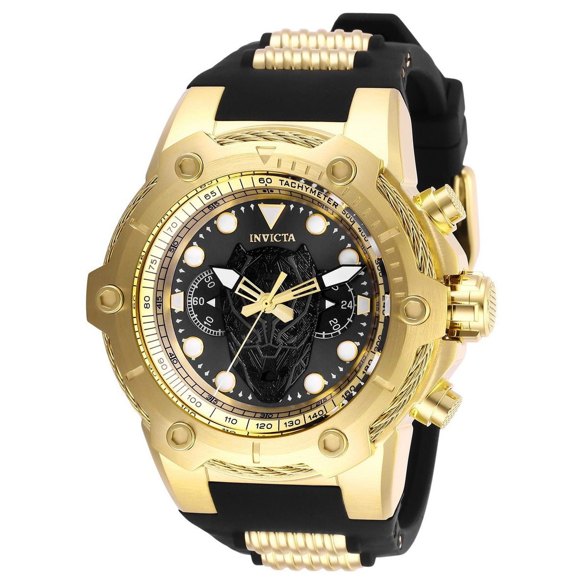 Invicta Men&#39;s 26921 Black Panther Black and Gold-Tone Inserts Silicone Watch