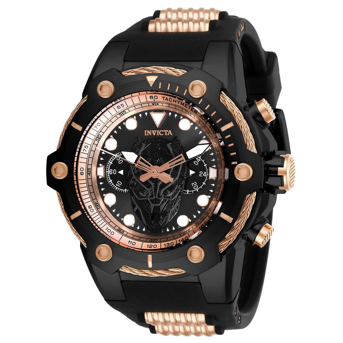 Invicta Men's 26922 Black Panther Black and Rose-Tone Inserts Silicone Watch