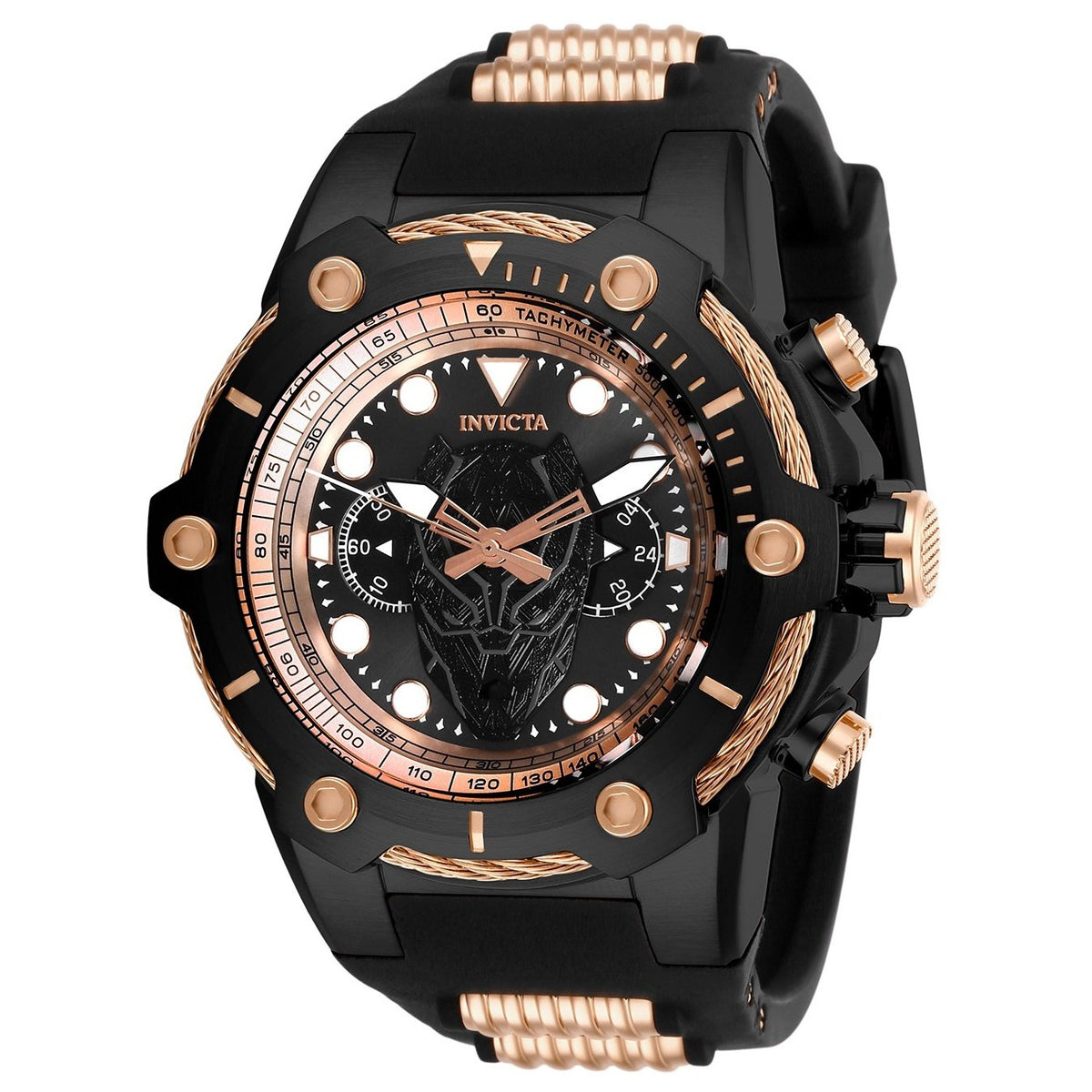 Invicta Men&#39;s 26922 Black Panther Black and Rose-Tone Inserts Silicone Watch