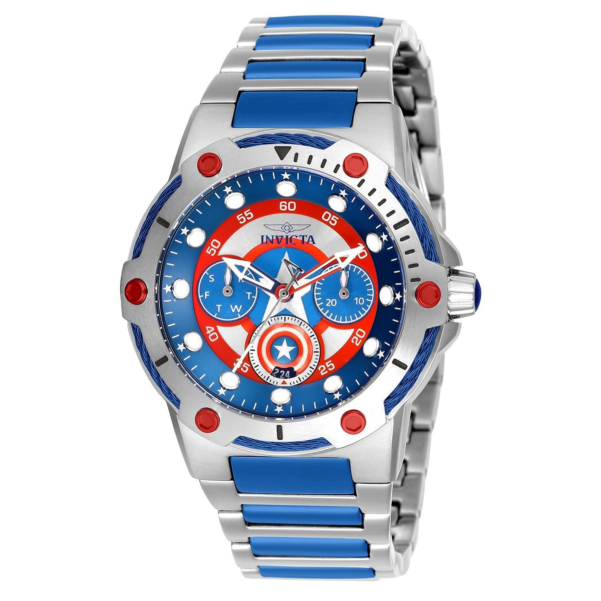 Invicta Women&#39;s 26983 Captain America Silver and Blue Inserts Stainless Steel Watch
