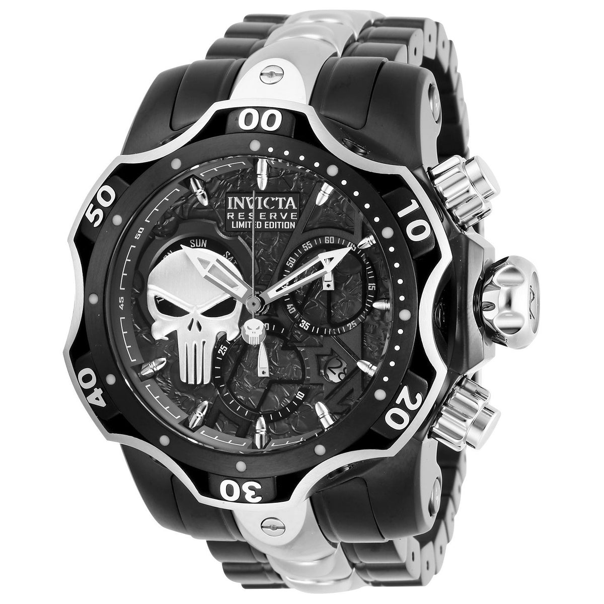 Invicta Men&#39;s 27041 Marvel Punisher Black and Silver Stainless Steel Watch