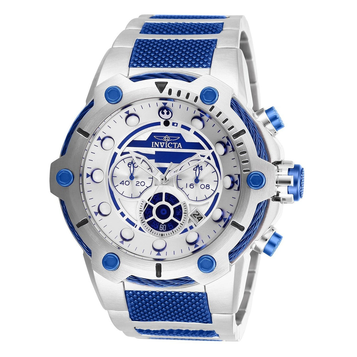 Invicta Men&#39;s 27114 Star Wars R2-D2 Silver and Blue Inserts Stainless Steel Watch