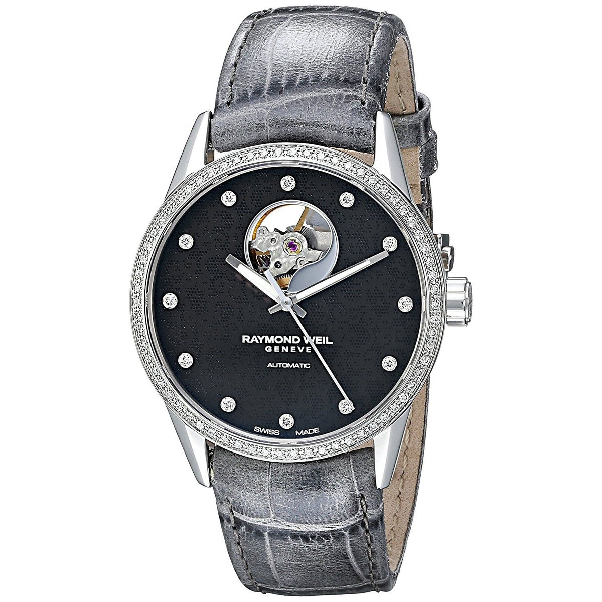 Raymond Weil Women&#39;s 2750-SLS-20081 Freelancer Diamond Automatic Grey Leather Watch