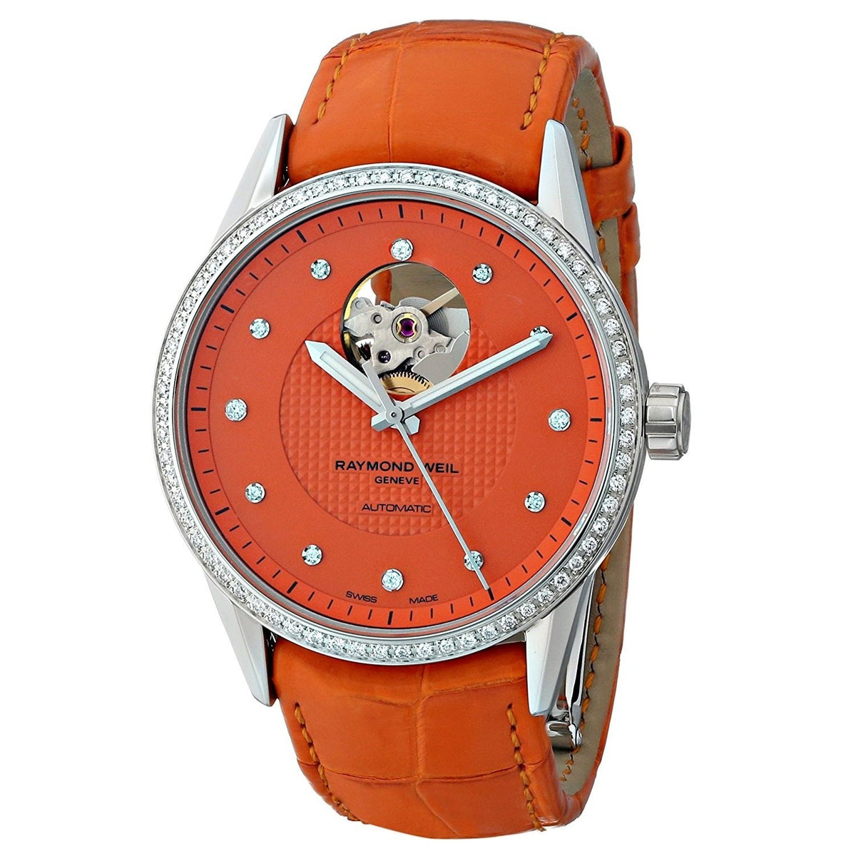 Raymond Weil Women&#39;s 2750-SLS-61081 Freelancer Diamond Automatic Orange Leather Watch