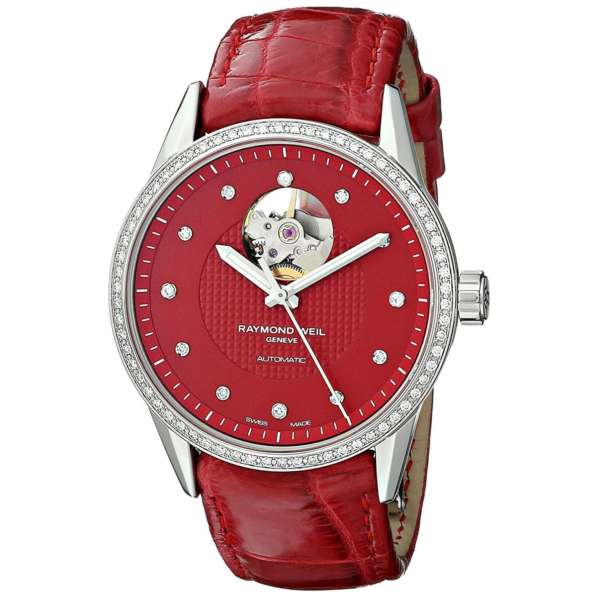 Raymond Weil Women&#39;s 2750-SLS-62081 Freelancer Diamond Automatic Red Leather Watch