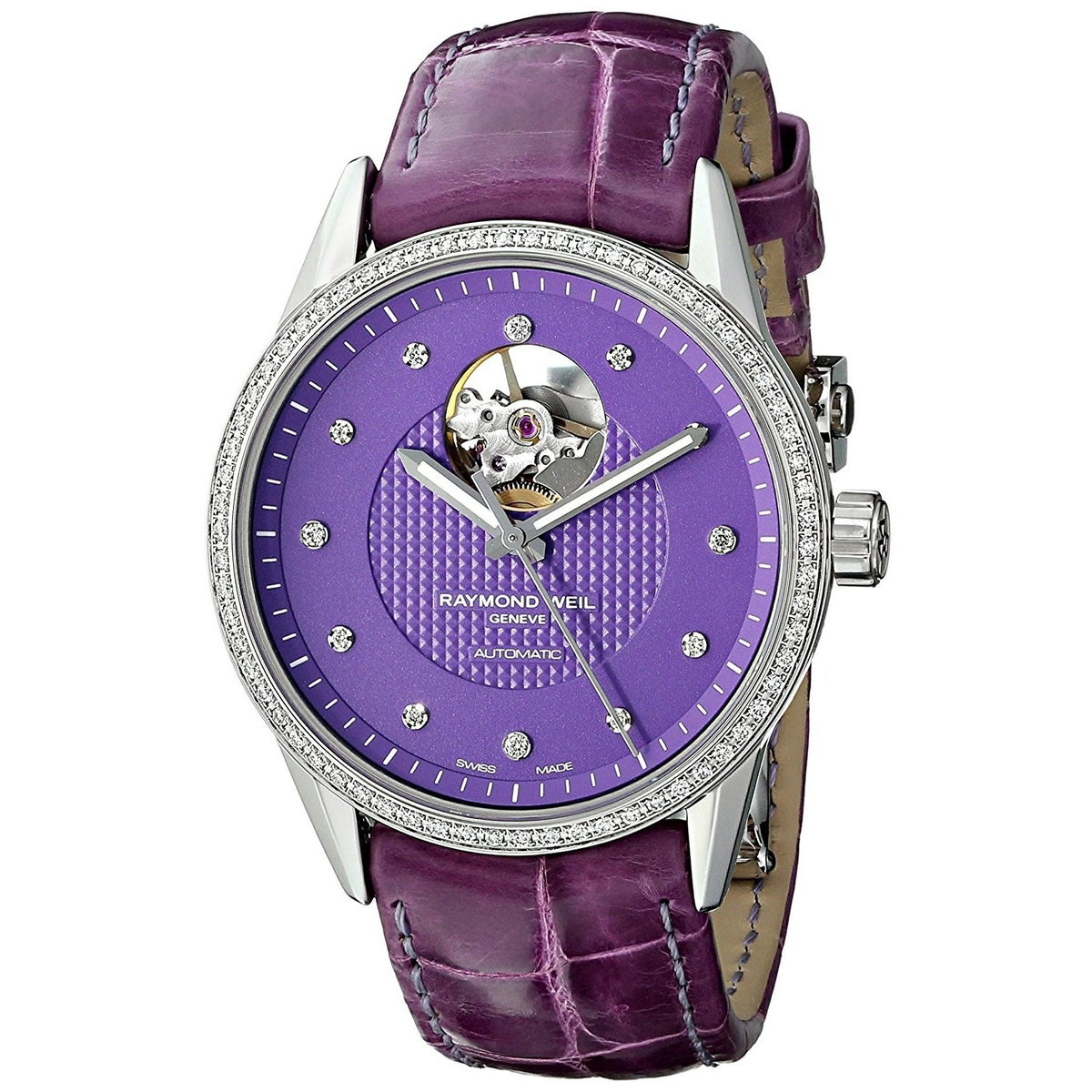 Raymond Weil Women&#39;s 2750-SLS-63081 Freelancer Diamond Automatic Purple Leather Watch