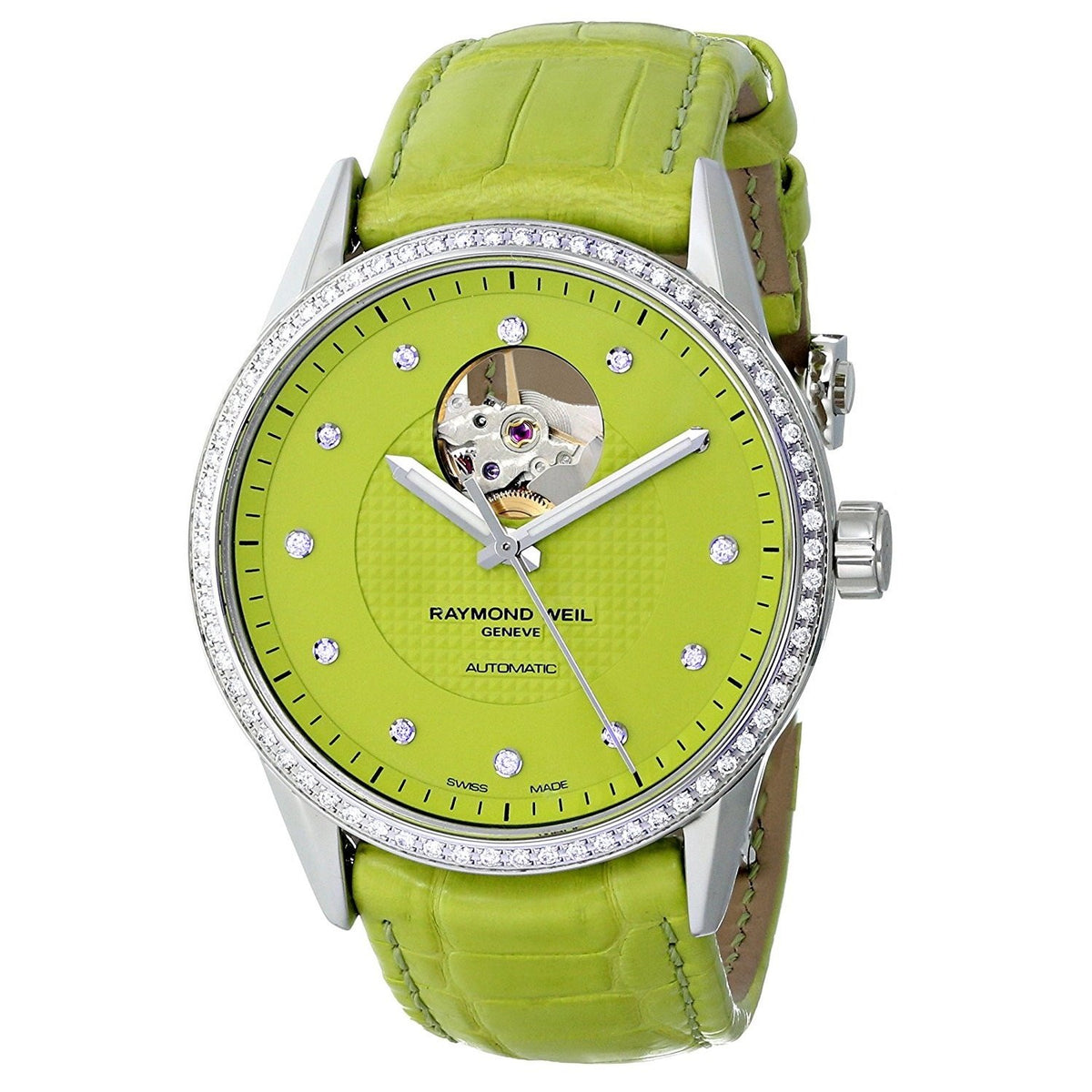 Raymond Weil Women&#39;s 2750-SLS-64081 Freelancer Diamond Automatic Green Leather Watch