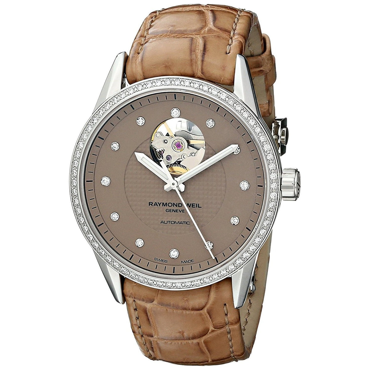 Raymond Weil Women&#39;s 2750-SLS-66081 Freelancer Diamond Automatic Brown Leather Watch