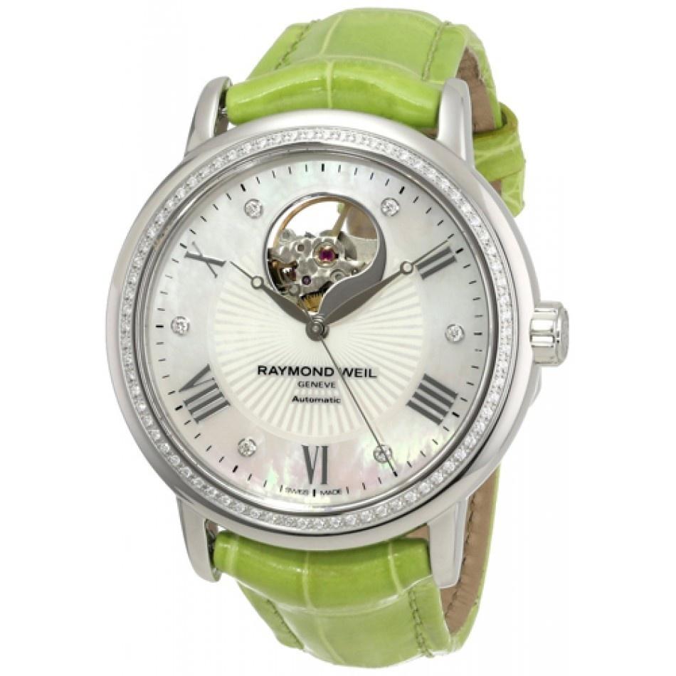 Raymond Weil Women&#39;s 2827-LS5-00966 Maestro Diamond Green Leather Watch