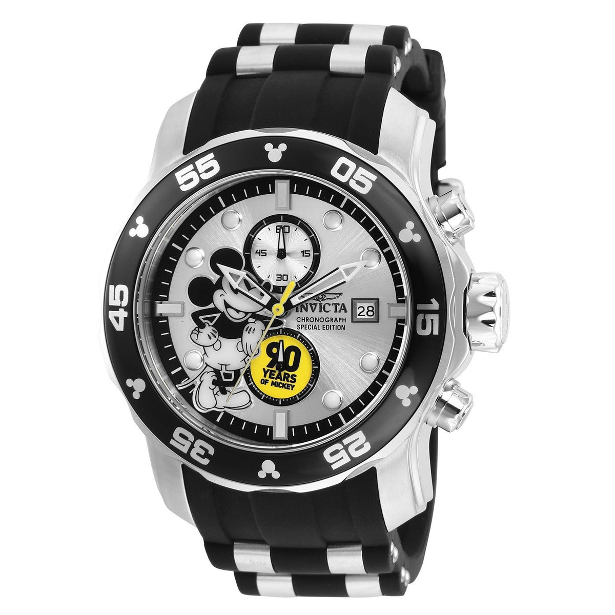 Invicta Men&#39;s 28362 Disney Mickey Mouse Black and Silver Inserts Silicone Watch