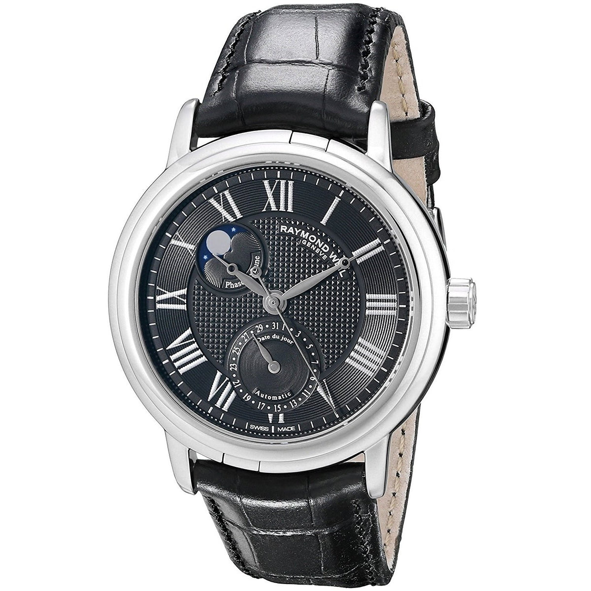 Raymond Weil Men&#39;s 2839-STC-00209 Maestro Moonphase Automatic Black Leather Watch