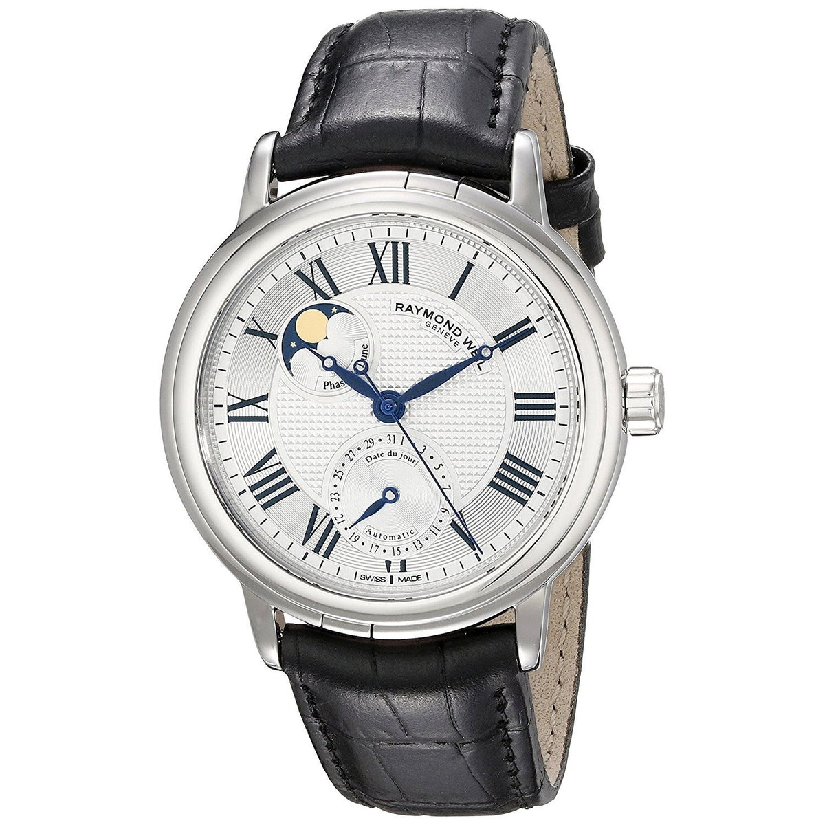 Raymond Weil Men&#39;s 2839-STC-00659 Maestro Moonphase Automatic Black Leather Watch
