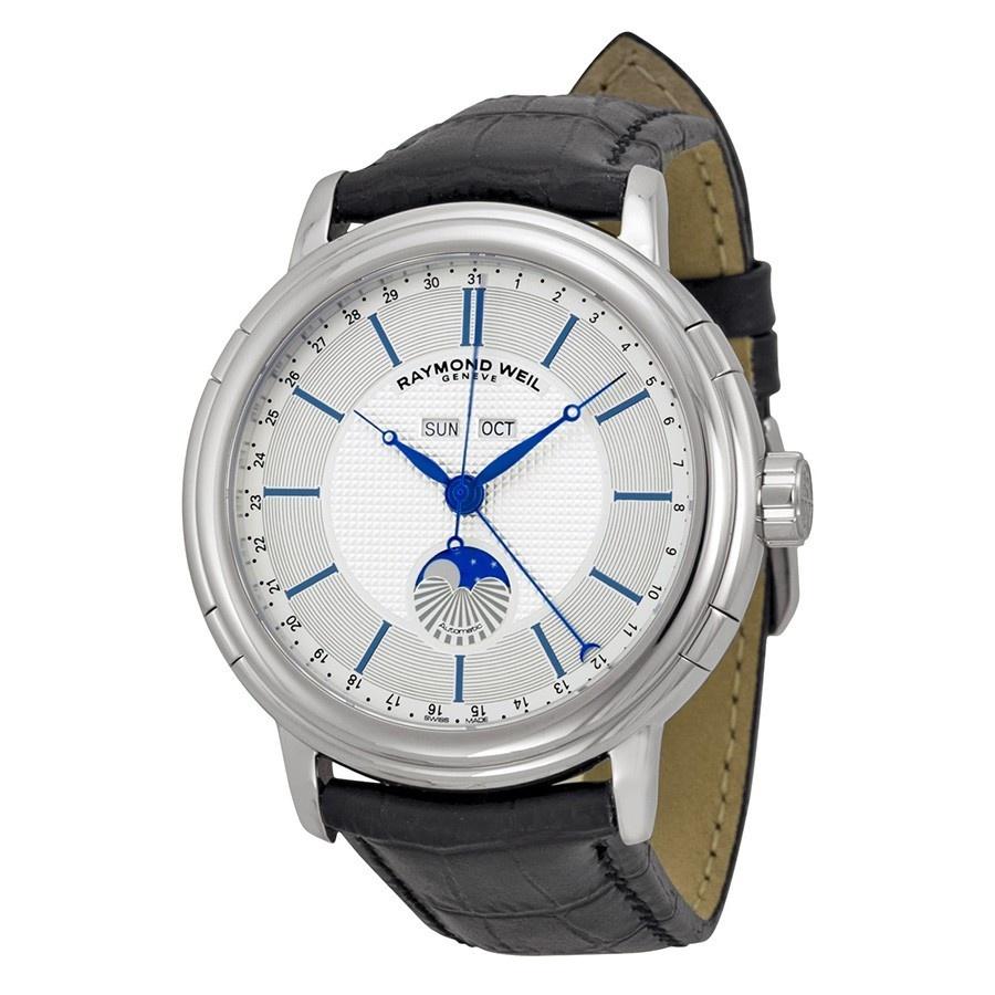 Raymond Weil Men&#39;s 2869-STC-65001 Maestro Moonphase Automatic Black Leather Watch