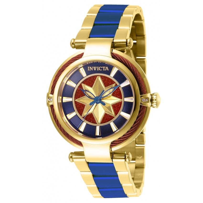Invicta Women&#39;s 28832 Marvel Captain Marvel Gold-Tone and Blue Inserts Stainless Steel Watch