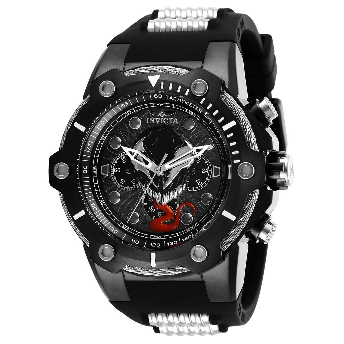 Invicta Men&#39;s 29055 Venom Black and Silver Inserts Silicone Watch