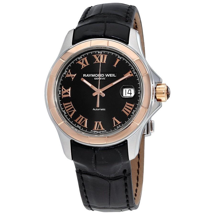 Raymond Weil Men&#39;s 2970-SC5-00208 Parsifal 18kt Rose Gold Automatic Black Leather Watch