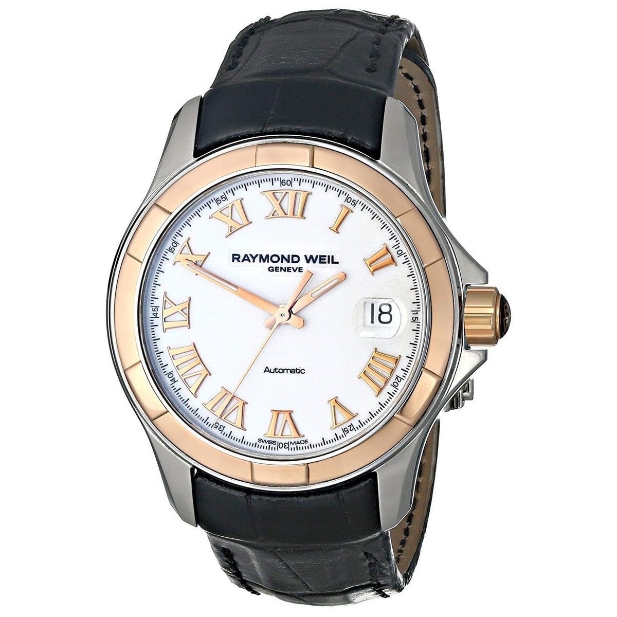 Raymond Weil Men&#39;s 2970-SC5-00308 Parsifal 18kt Rose Gold Automatic Black Leather Watch
