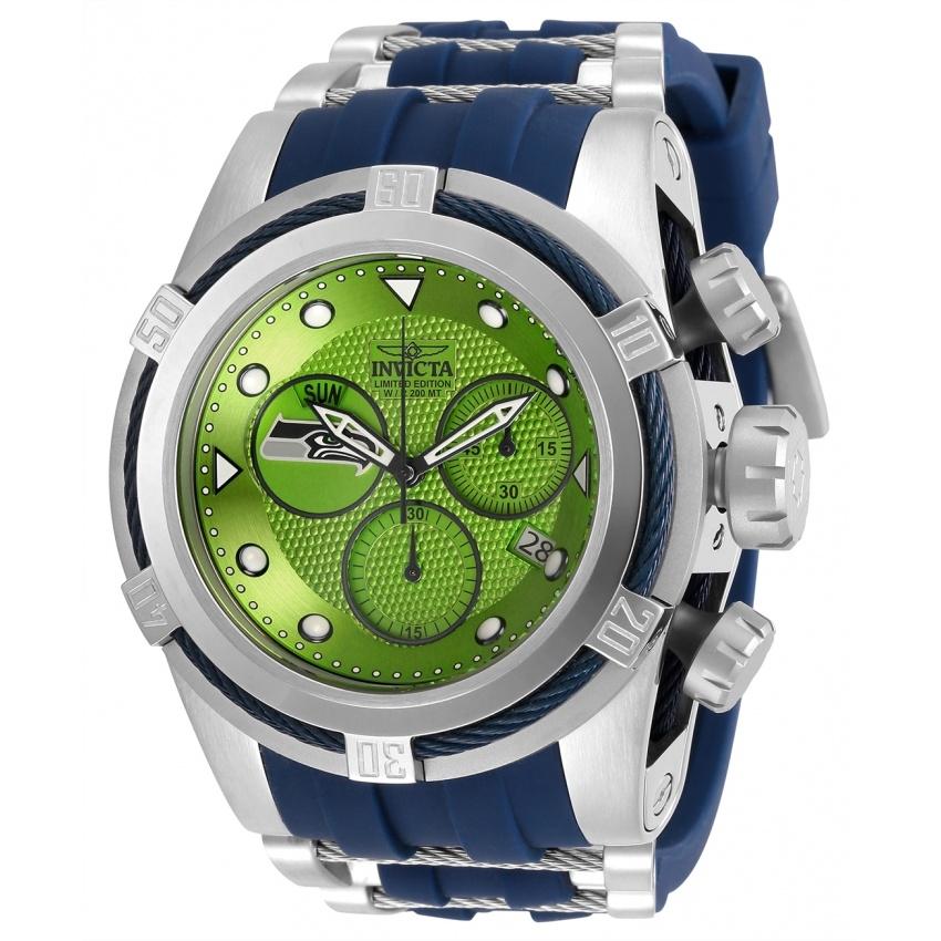 Invicta Men&#39;s 30251 NFL Seahawks Blue and Silver Inserts Silicone Watch