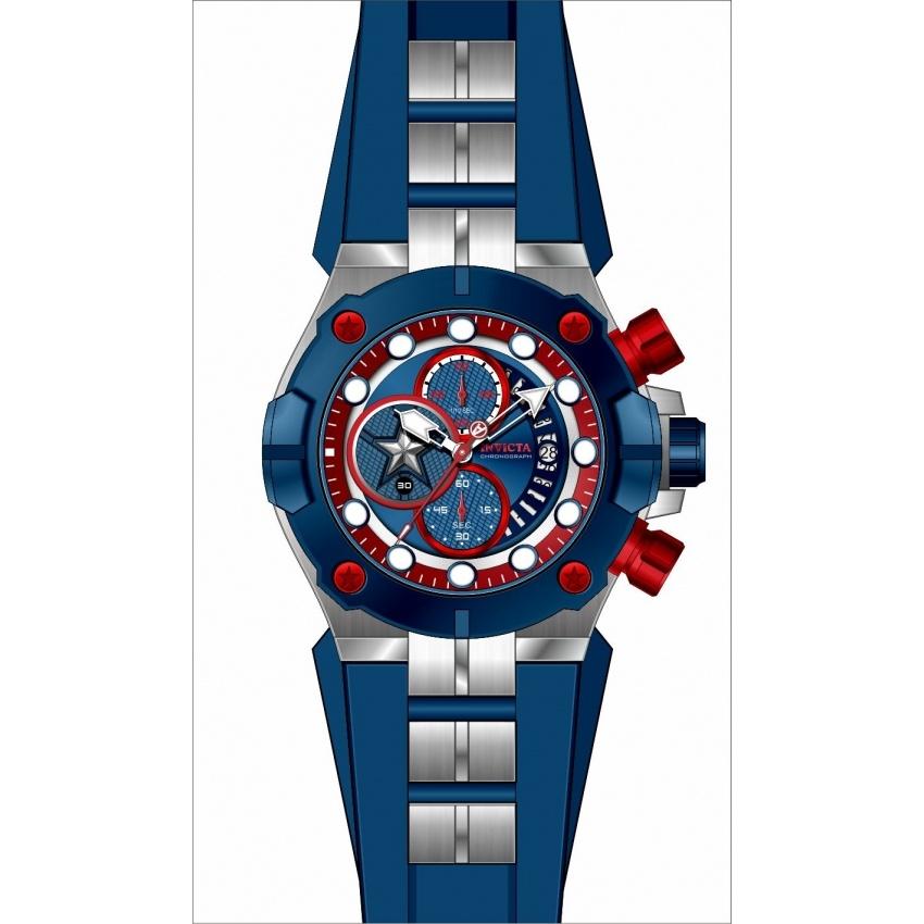 Invicta Men&#39;s 30313 Marvel Captain America Blue and Silver Polyurethane and Stainless Steel Watch