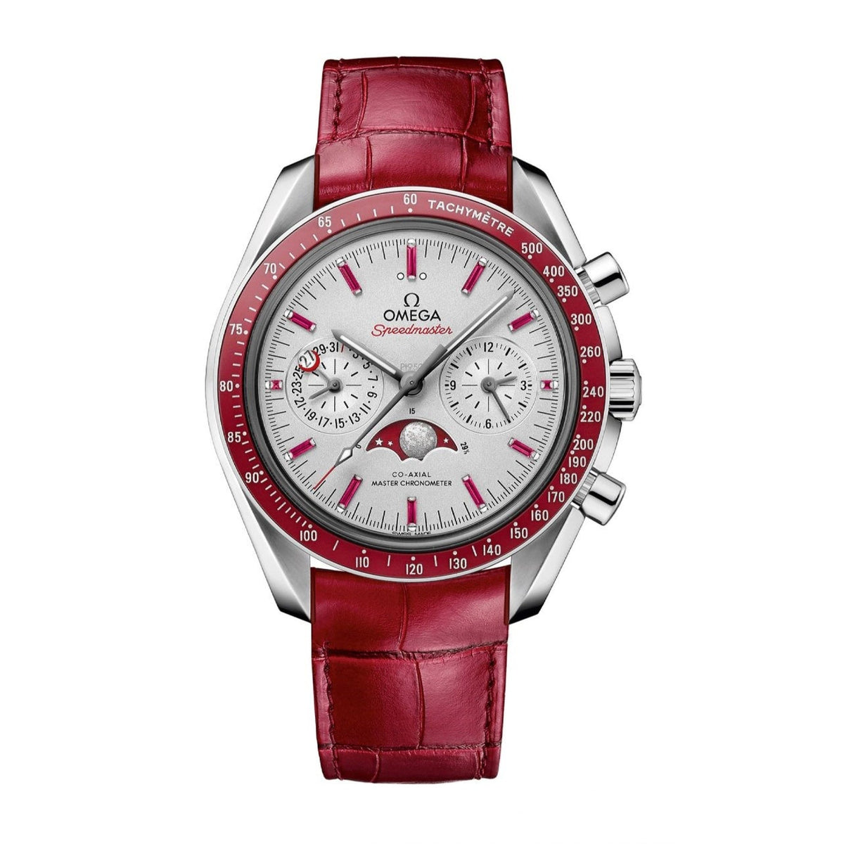 Omega Men's 304.93.44.52.99.002 Speedmaster Chronograph Red Leather Watch