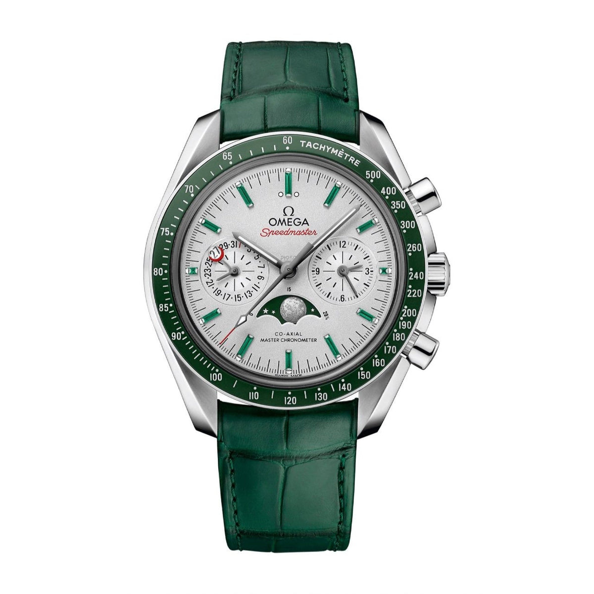 Omega Men's 304.93.44.52.99.003 Speedmaster Chronograph Green Leather Watch