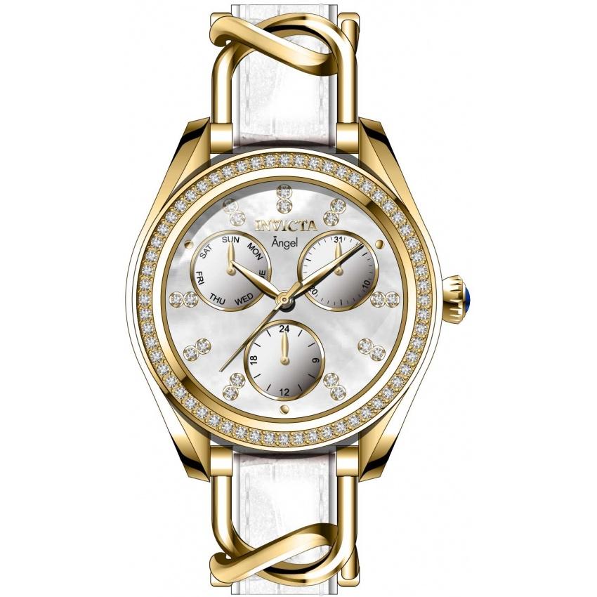 Invicta Women&#39;s 31204 Angel White and GLD Ins Leather and Stainless Steel Watch