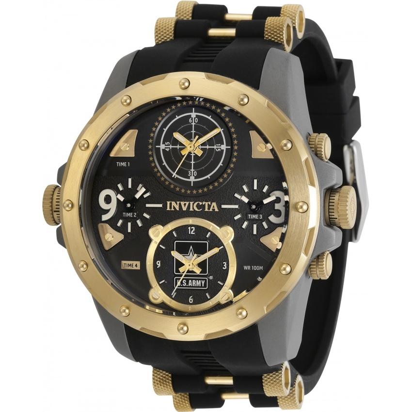 Invicta Men&#39;s 31968 U.S. Army Gold-Tone and Black Inserts Silicone Watch