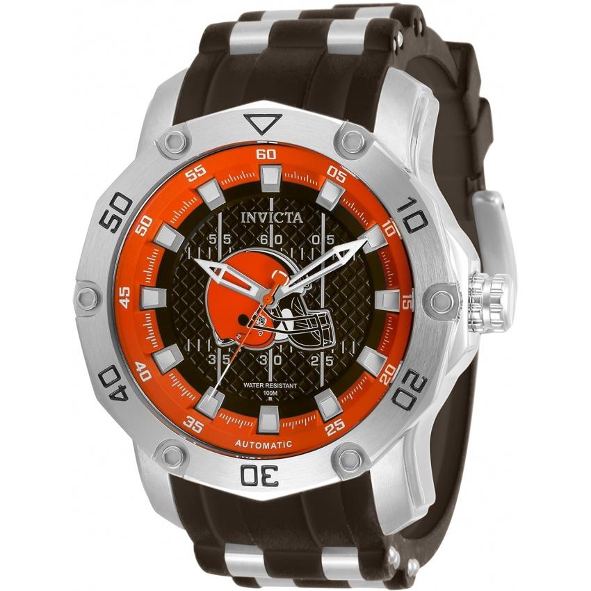 Invicta Men&#39;s 32015 NFL Browns Automatic Brown and Silver Silicone Watch