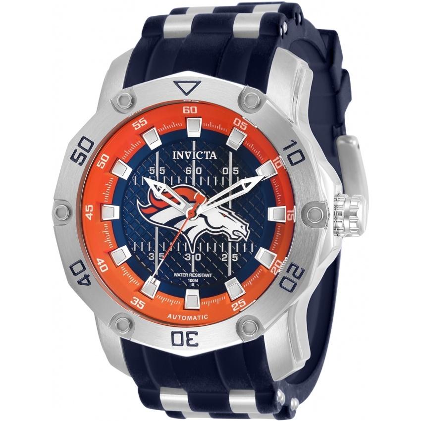 Invicta Men&#39;s 32017 NFL Broncos Automatic Blue and Silver Inserts Silicone Watch