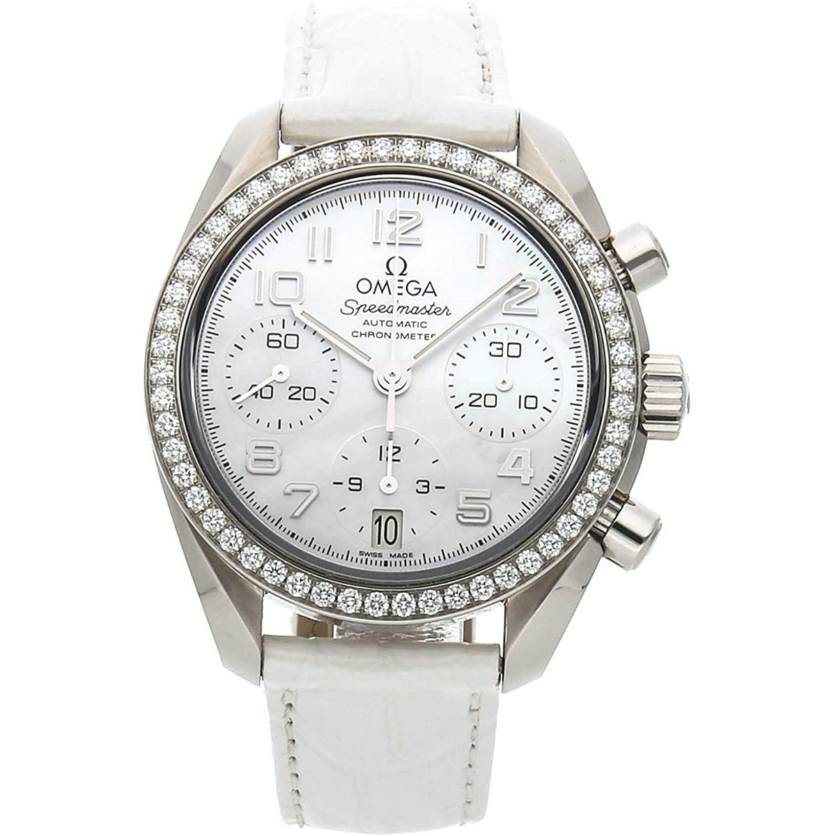 Omega Women&#39;s 324.18.38.40.05.001 Speedmaster Chronograph White Leather Watch