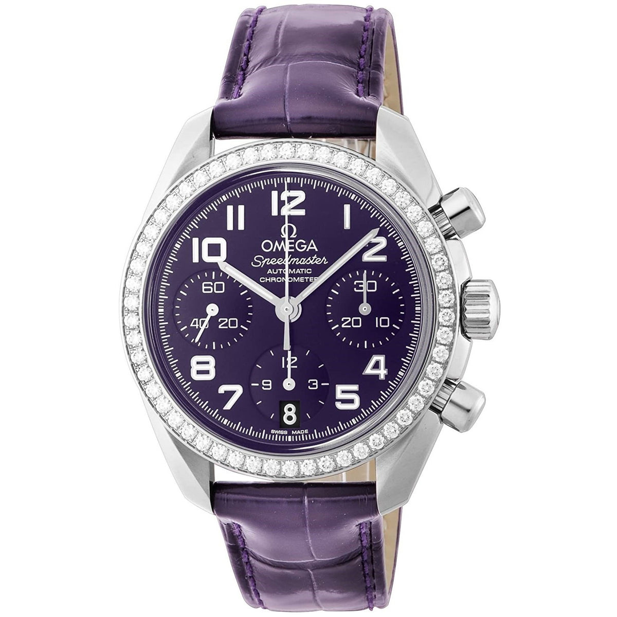 Omega Women&#39;s 324.18.38.40.10.001 Speedmaster Chronograph Purple Leather Watch